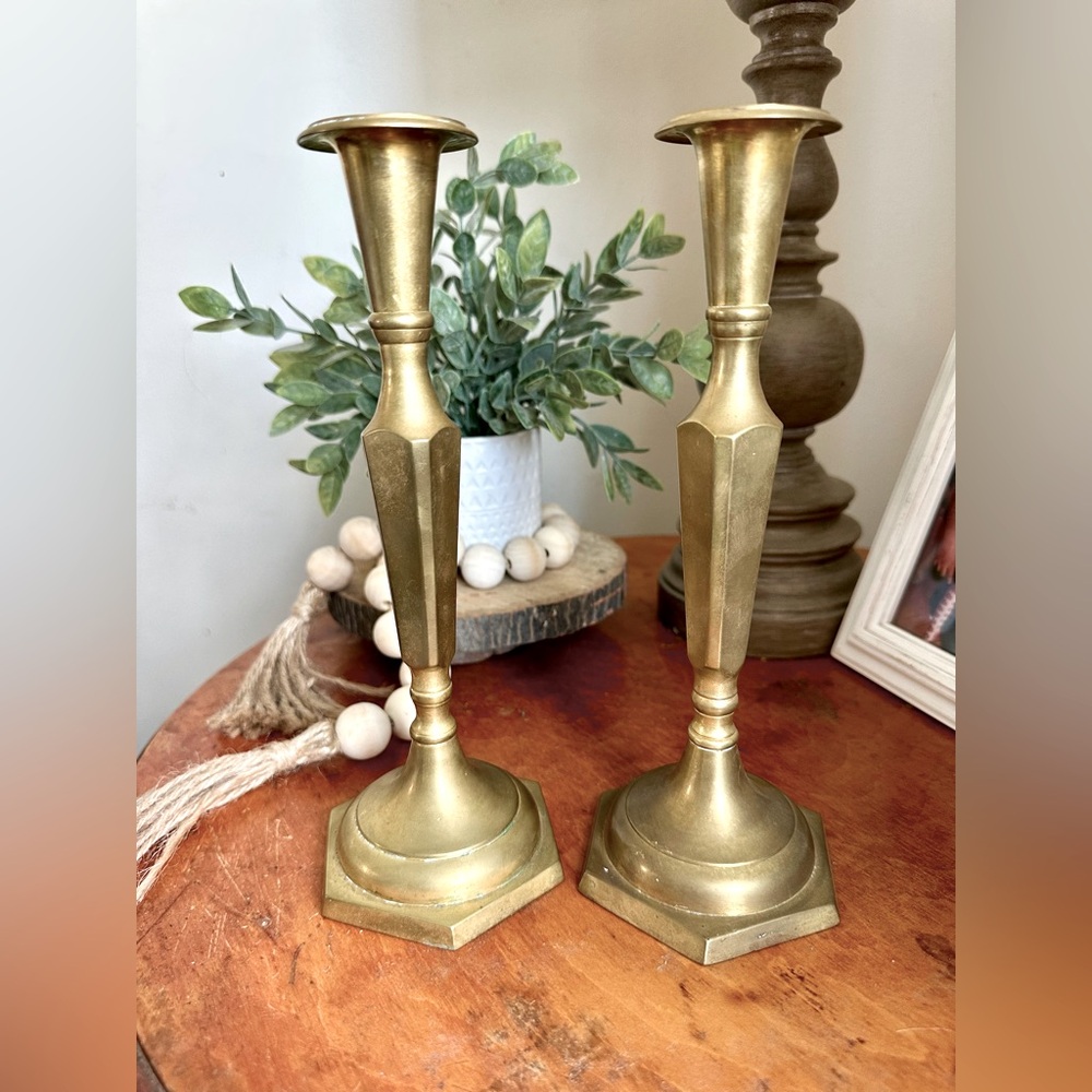 (2) Rostand Brass Antique Candlesticks